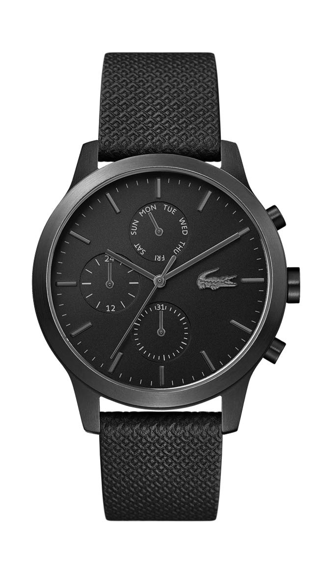 Lacoste Reloj Analógico de Cuarzo Multifunción para Hombre Colección LACOSTE.12.12 con Correa de Cuero Negra - 2010997