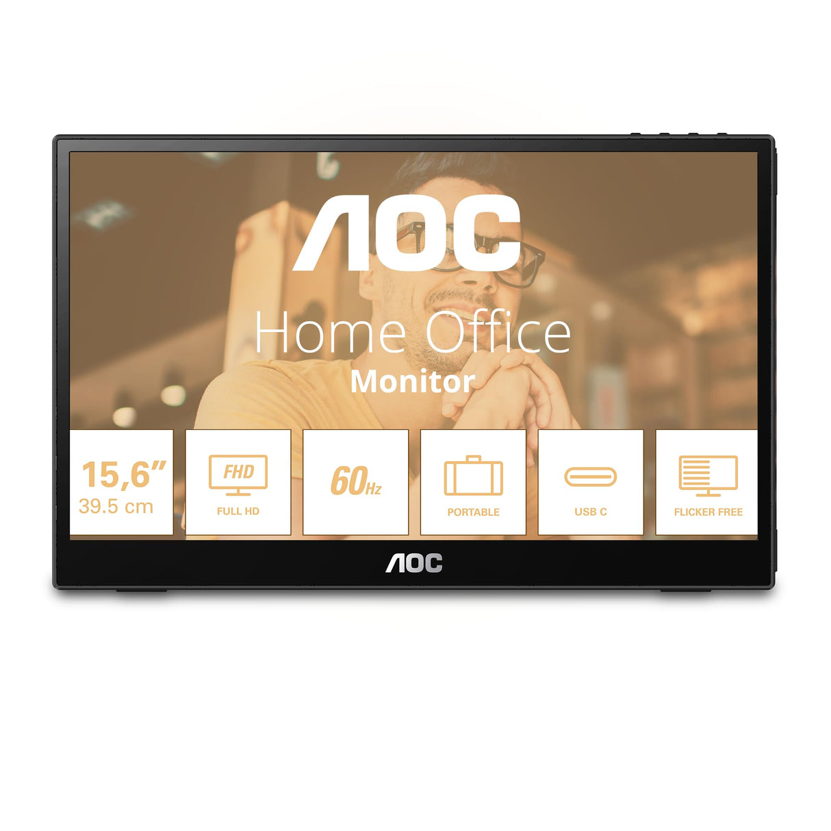 AOC 16T3EA Monitor Portátil 16" FHD, WLED, 60Hz, IPS, 4 ms GtG (1920x1080, Soporte Multiángulo, USB-C)