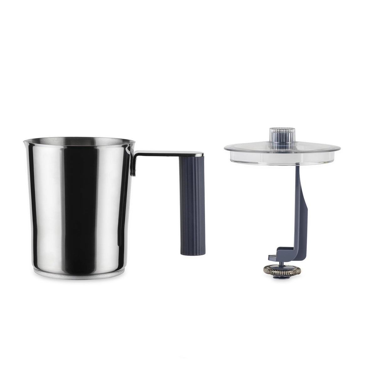Alessi Plissé MDL13 G - Espumador de Leche de Inducción Multifunción, en Resina Termoplástica, Jarra en Acero Inoxidable, Enchufe Europeo, 600 W, 35 cl, Gris
