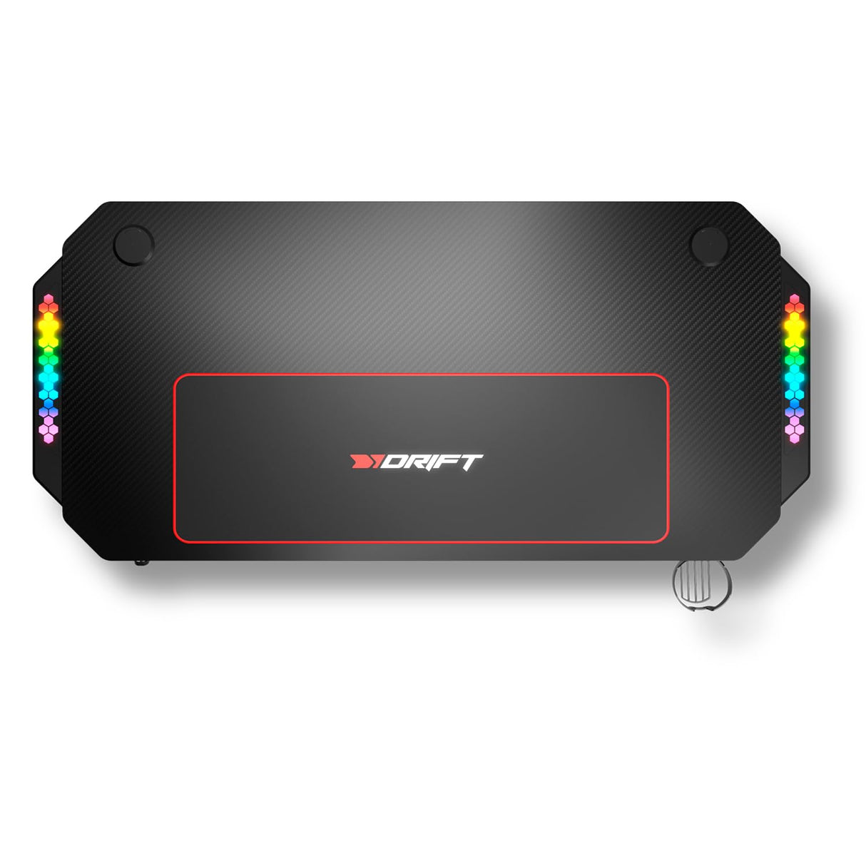 DRIFT GAMING DRDZ175RGB - Mesa Gaming con Tablero con Acabado en Fibra de Carbono, Soporte para Bebidas y Auriculares, Laterales RGB reactivos al Sonido, Alfombrilla 80 x 30 cm, Color Negro