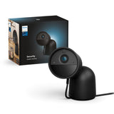 Philips Hue Secure Cámara de Video Vigilancia Inteligente con Base, para Exteriores o Interiores, Versión con Cable, Full HD Video, Control de Seguridad e Iluminación en Una Sola App, Negro