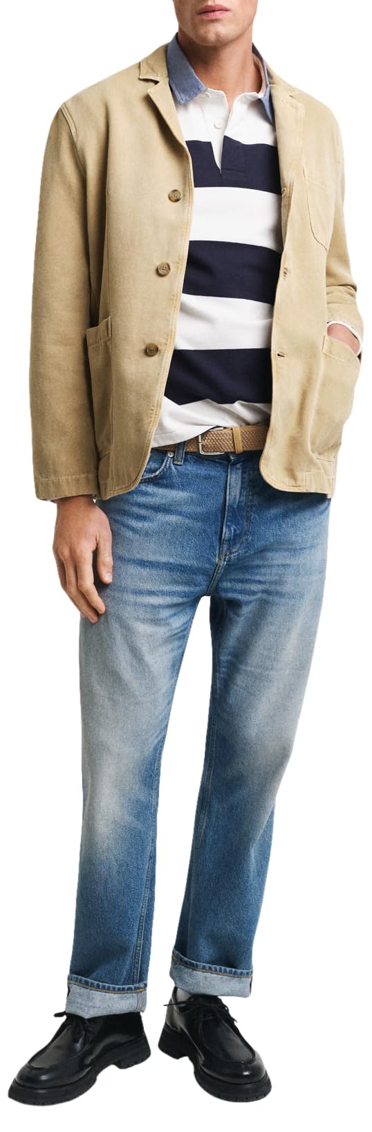 GANT Reg Chambray Stripe Heavy Rugger Camiseta, Fuente de Huevo, L Hombres