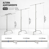 NEEWER Soporte C de Acero Inoxidable de 3,2m con Brazo de Pértigaa, Varilla Central más Gruesa, Carga Máxima 20kg, Fotografía Luz Soporte con Brazo de 1,27m para Monolight Softbox, SC320Q