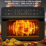 Bakaji Horno freidora de aire caliente, capacidad de 30 litros, 1800 W, freidora seca sin aceite, con pantalla táctil, 18 programas, función de doble cocción, temporizador, regulación de temperatura,