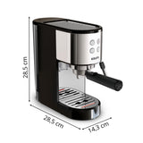 Krups Virtuoso Essential - Cafetera espresso 15 bar, acero inox negro, diseño compacto y elegante, parada automática, espresso y cappuccino, Thermoblock, boquilla de vapor, incluye cuchara, XP4418