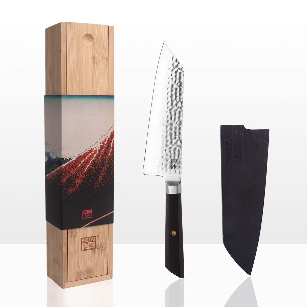 KOTAI | Cuchillo Bunka Santoku | Hoja de 17cm | Cuchillo multiusos | Afilado y forjado a mano | Acero inoxidable japonés ultra afilado 440C | Mango de madera de ébano | Tang oculto completo