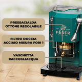 FABER COFFEE MACHINES Pro Mini Deluxe Model | Máquina de cápsulas de café de 44 mm | Acabado verde británico cromado | prensa de almohadilla de latón
