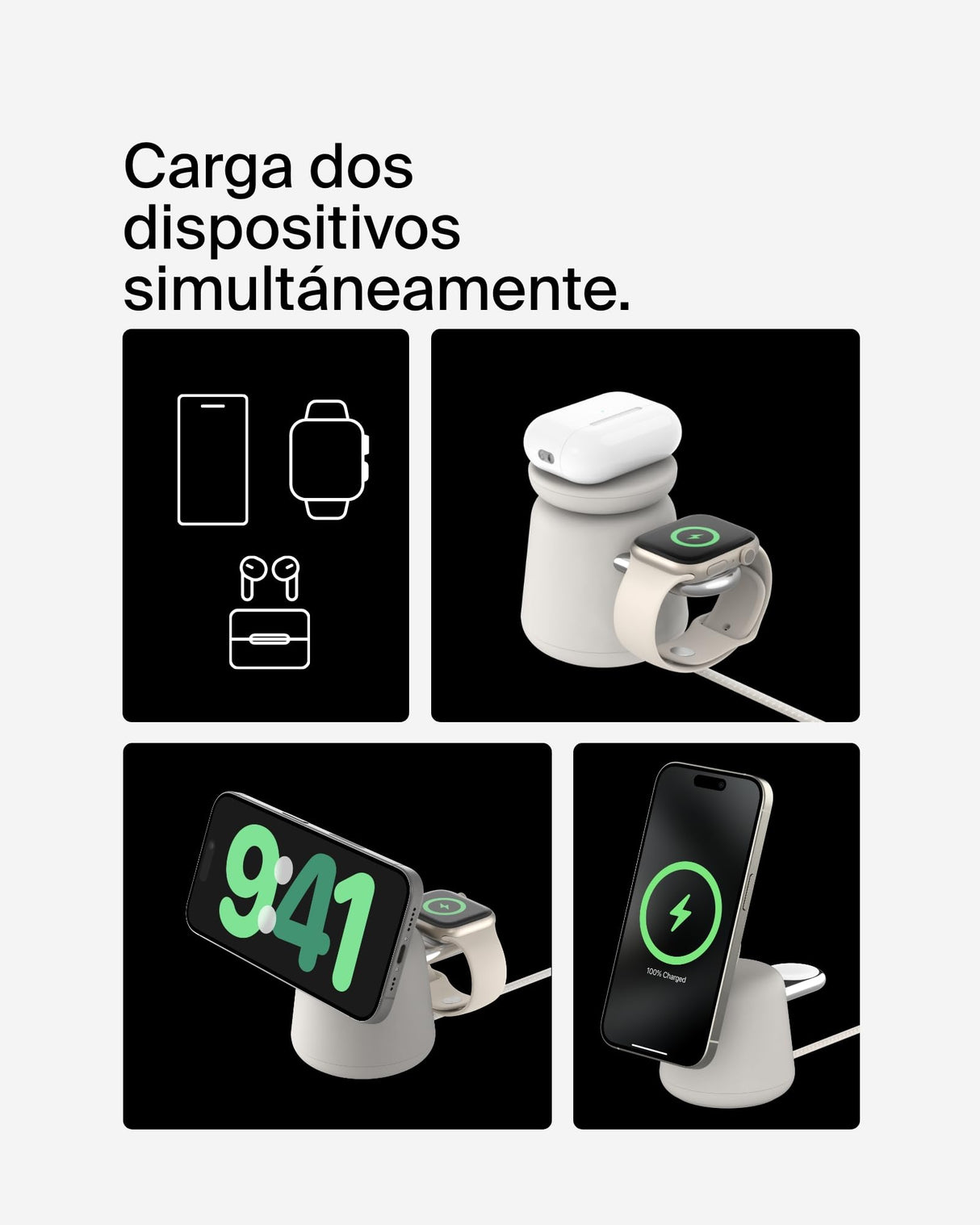 Belkin BoostCharge Pro Cargador inalámbrico 2 en 1 con Qi2 de 15 W, estación de Carga con MagSafe para iPhone Series 16, 15, 14, 13 y 12, Apple Watch, AirPods y Otros, Fuente de alimentación, Beis