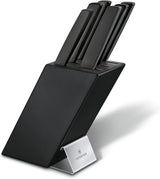 Victorinox Swiss Modern Soporte para 6 cuchillos, incluyendo 5 cuchillos de cocina y 1 tenedor, fabricado en madera de haya lacada en negro