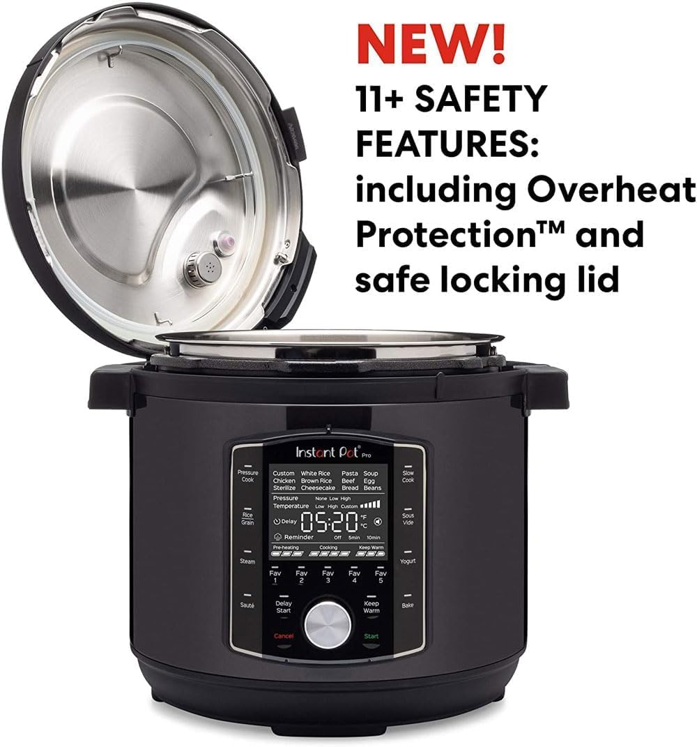 Instant Pot Pro Olla a Presión Eléctrica Multifunción 10 en 1, Cocción Lenta, Arrocera, Vaporera, Yogurtera, Sartén para Saltear, Esterilizador y Al vapor – Acero Inoxidable, 1200 W – 5,7 L, Negro
