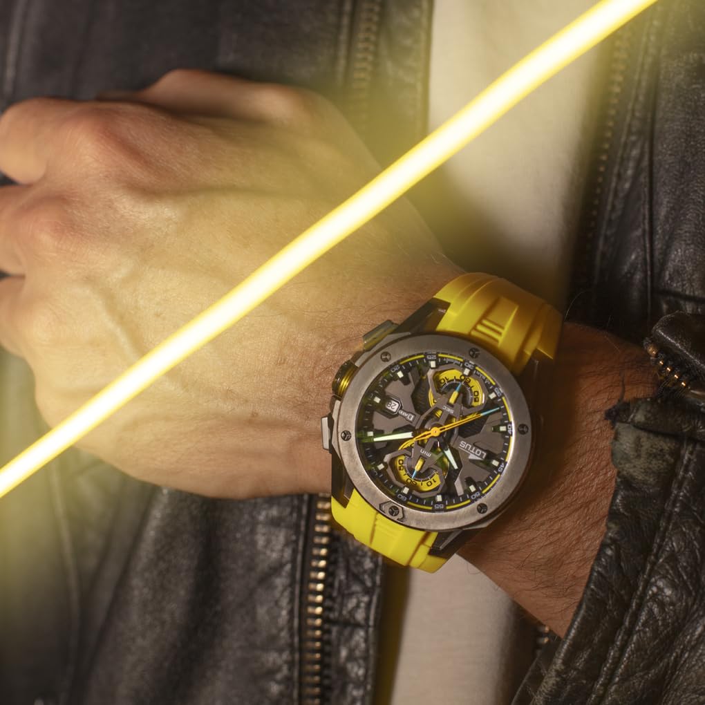 Lotus Reloj Hombre 18943/1 Vortex Caja de Acero Inoxidable 316l Negro Correa de Caucho Amarillo