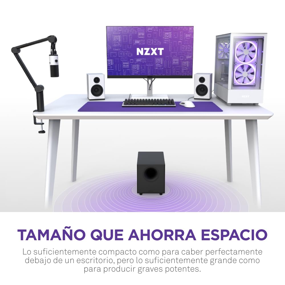 NZXT Relay subwoofer de sobremesa para PC Gaming - AP-SUB80-EU - 140 vatios - Graves Profundos y potentes - Controlador Down-Firing de 6.5" - Diseño Compacto - Controles de Cruce y Fase - Negro