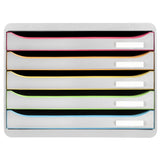Exacompta - Ref. 308913D - BIG-BOX PLUS HORIZON - Caja de 5 cajones para documentos A4+ - Dimensiones exteriores: profundidad 27 x ancho 35,5 x altura 27,1 cm - Blanco/Arlequin/Blanco