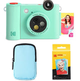 KODAK Smile+ - Paquete de iniciación de cámara instantánea Digital e Impresora fotográfica 2 en 1, Funda de Lujo + Papel Zink 20 Unidades, 10 MP, Lente giratoria, Color Verde