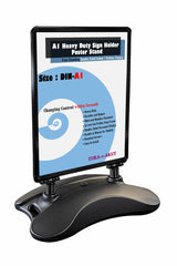TUKA-i-AKUT DIN A1 Soporte para Carteles, Doble Cara, Robusto Expositor de Póster con Ruedas y Marco de Aluminio, Base Resistente, Soporte Publicitario Estable Interiores y Exteriores, TKD8425 Negro