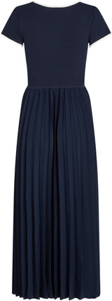 Tommy Hilfiger Vestido Mujer Contrast Soft Pleat Fit & Flare, Azul (Dark Night Navy), XS