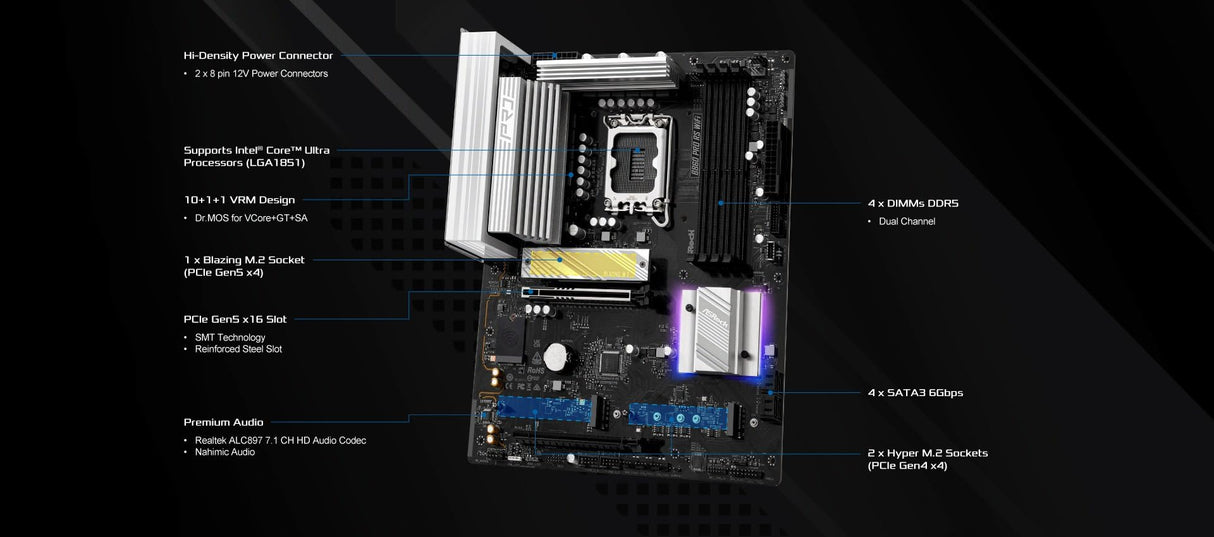 ASRock B860 Pro RS WiFi DDR5 Intel S1851 Retail (90-MXBRK0-A0UAYZ)