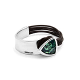 UNO de 50 | Pulsera Rígida para Mujer | Cuero y Bañada en Plata de Ley | Cristal Facetado Verde | Talla L | Joya Artesanal | Hecho en España