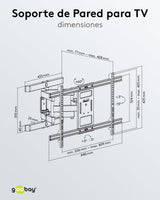 goobay 49746 Soporte de Pared para TV Pro FULLMOTION (XL) 43 a 100 Pulgadas (109-254 cm) Totalmente móvil, Giratorio/inclinable, 60 kg, estándar Vesa, Negro