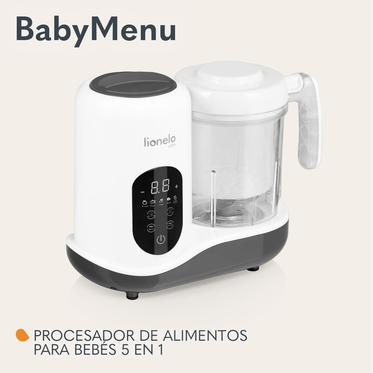 LIONELO BABYMENU Procesador de Alimentos para Bebés Multifuncional 300 4 Programas Cocer al Vapor, Batir Calentar Descongelar, Recetas Online