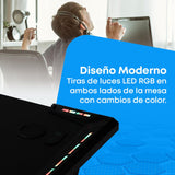 NK Mesa Escritorio Gaming con LED (120x60cm) - Portavasos y Botellas, Soporte Auriculares/Cascos, Gestión de Cables, Gaming Desk, Tabla 1.5cm (Resistencia) Peso Máximo 100kg (Rosa)