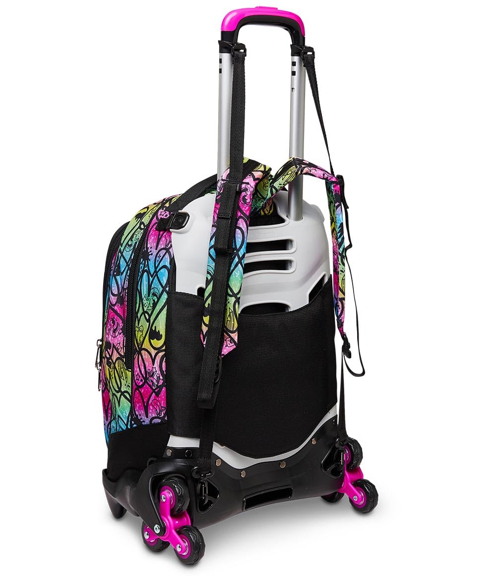Seven Mochila con 3 Ruedas Trolley JACK-3WD - Colour Expression, Multicolor con Corazones - Mochila 3 en 1, Mochila Escolar con Carro, Crossover System - Bolso Escolar Niñas y Adolescentes