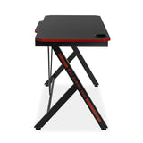 Versa Pablo Mesa Gaming para el Ordenador, Mesa para la Habitación o Estudio, Soporte Cascos y Bebida, Medidas (Al x L x An) 76 x 60 x 120 cm, Madera y Metal, Color Negro y Rojo