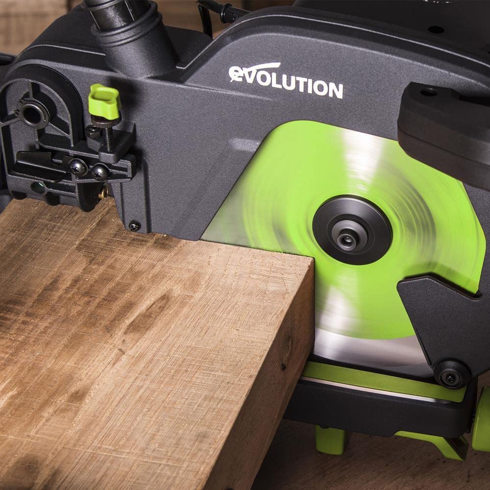 Evolution Power Tools F255SMS Sierra ingletadora deslizante multimaterial, Corta acero dulce, aluminio, plástico, madera con clavos incrustados, 255 mm (230V)