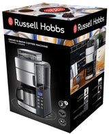 Russell Hobbs Cafetera de Goteo Grind & Brew - 10 Tazas, Jarra Térmica 1L, Molinillo para 250 g, 3 Niveles Molienda, Selector de Intensidad, Programable, Acero Inoxidable, Plata y Negro - 25620-56