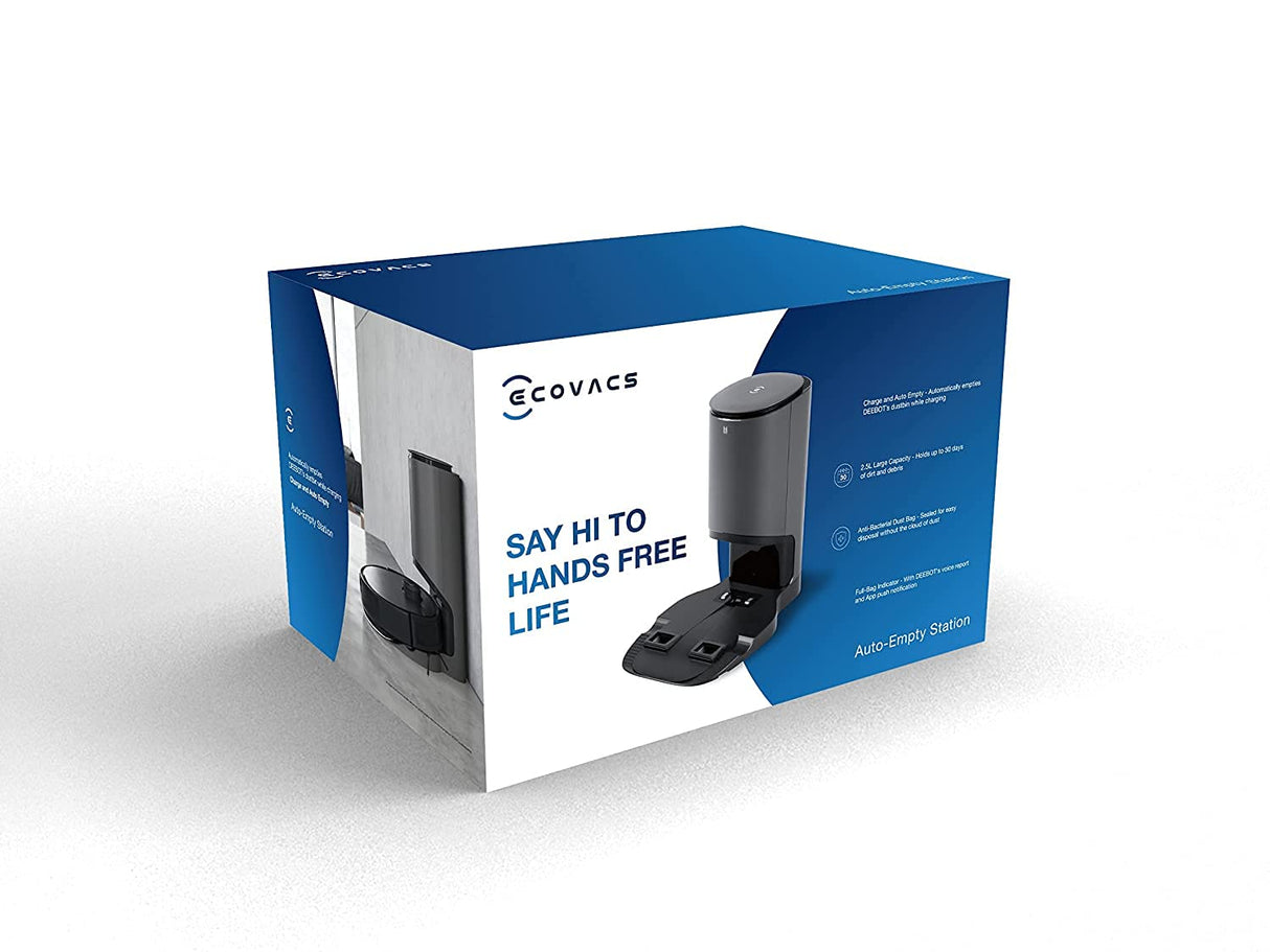ECOVACS Estación de aspiración automática, 30 días manos libres, para el vaciado automático de los robots aspiradores de la familia DEEBOT N8, T8 y T9 (excl. T9 AIVI) - incl. 2 bolsas para el polvo