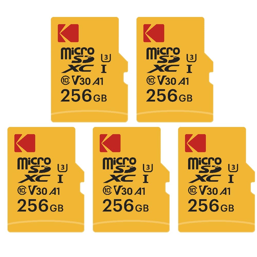 KODAK - Lote de 5 Tarjetas de Memoria Micro SD (256 GB, Clase 10, Alto Rendimiento, con Adaptador