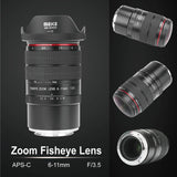 Meike MK 6 – 11 mm f3.5 Fisheye Lente de Zoom Sensor Formato APS-C para Sony E Mount