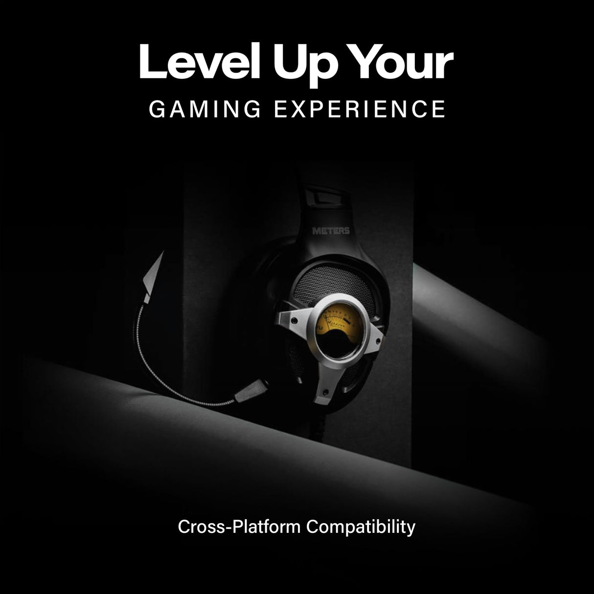 Meters M-Level-UP, Auriculares para Juegos, Sonido Envolvente 7.1, micrófono Desmontable, potentes Controladores de 50 mm, Control Remoto en línea, RGB Personalizado Brillante y VU único, Compatible
