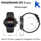 Knauermann GPS 2 (2023) Reloj Deportivo Negro - Pantalla AMOLED - Puls, oxígeno en Sangre, recepción GPS/Galileo - BT Bluetooth - Correa de Silicona Negra, 14-26, Normal, Moderno, Normal, Moderno