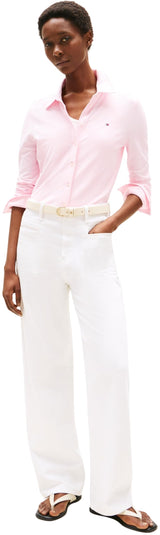 Tommy Hilfiger Camisa Mujer 1985 Slim con cuello francés, Multicolor (Ithaca Stp/ Classic Pink), S
