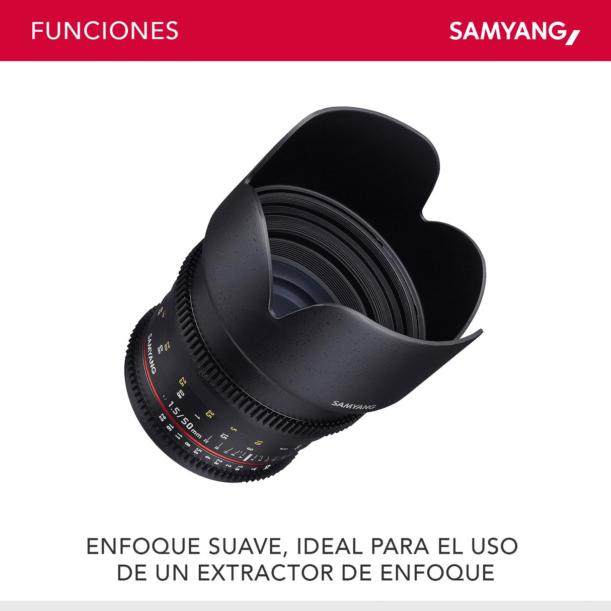 Samyang F1311101101 - Objetivo para vídeo VDSLR para Canon EF (Distancia Focal Fija 50mm, Apertura T1.5-22 AS UMC, diámetro Filtro: 77mm), Negro