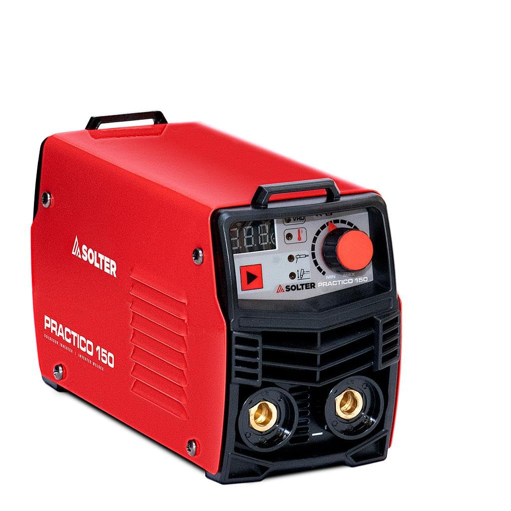 Solter Inverter Practico 150 – Soldador MMA/TIG por Raspado, 150A, Compacto y Ligero (2 kg), Hot-Start y Arc-Force, Maletín de Aluminio, Compatible con Generador, Ideal para Taller y Bricolaje