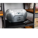 Lenco SCD-420SI - Radio FM portátil con Reproductor de CD y pletina de Casete - Toma de Auriculares - Plata