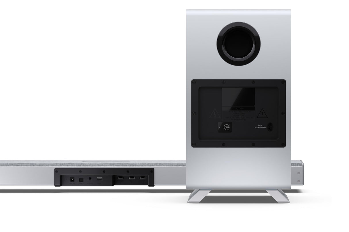 SHARP HT-SBW53121(SL) Soundbar 3.1.2 Dolby Atmos/DTS:X, subwoofer inalámbrico, barra de sonido elegante y potente con altavoces que emiten hacia arriba, sonido envolvente 3D. P. Maxima 550w color Gris