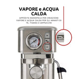 Ariete Espresso Slim Metal 1381, cafetera con manómetro, compatible con café en polvo y monodosis ESE, 15 bares máximos, filtro 1 o 2 tazas, lanza para capuchino, 1300 W, color plateado