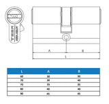 Tesa Assa Abloy, MK153035N, Cilindro de Alta Seguridad, TK100, Doble Embrague, Leva Corta, Llave - Llave, Niquelado, 30 x 35 mm