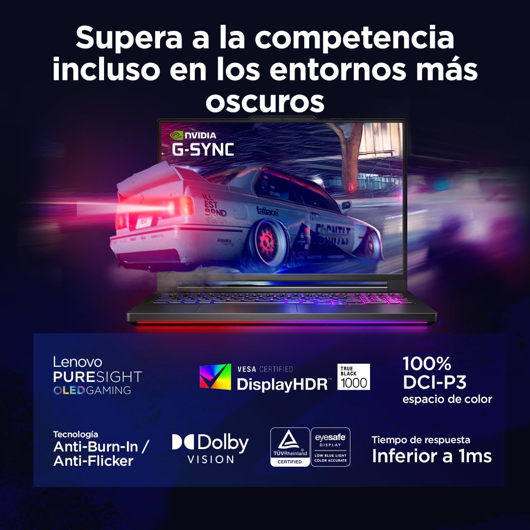 Lenovo Legion Pro 7 Gen 10 - Portátil Gaming IA, 16" WQXGA OLED (Intel Core Ultra 9 275HX, NVIDIA GeForce RTX 5080, 240 Hz, 64 GB RAM, 1TB SSD, Wi-Fi 7, Sin Sistema Operativo) Teclado RGB - Negro