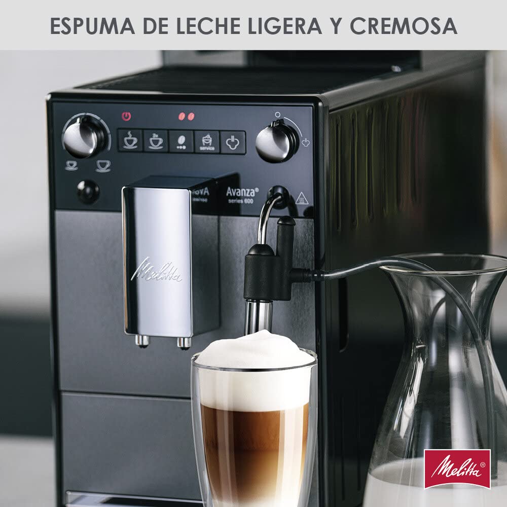 Melitta Avanza F270-100 Mystic Titan - Cafetera superautomática compacta con molinillo silencioso, máquina de café con capuchinador easy, depósitos XL, modo doble taza y limpieza automática, 1,5 L