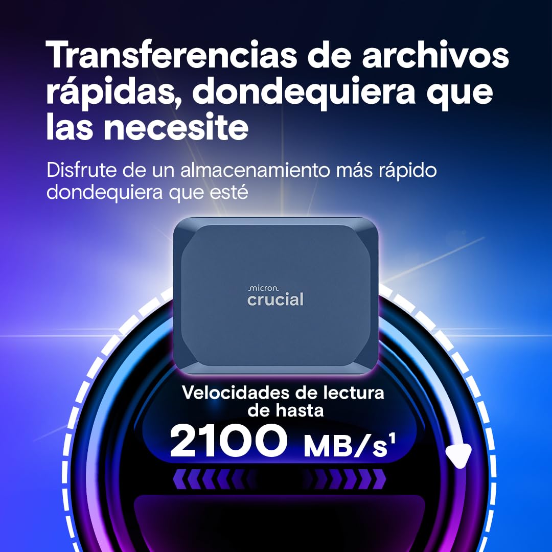 Crucial X10 8TB SSD Externo Portátil, hasta 2100MB/s, USB-C 3.2 Gen2, Clasificación IP65 de resistencia al agua y al polvo, Disco Duro Sólido Externo, Azul Mate - CT8000X10SSD9-02
