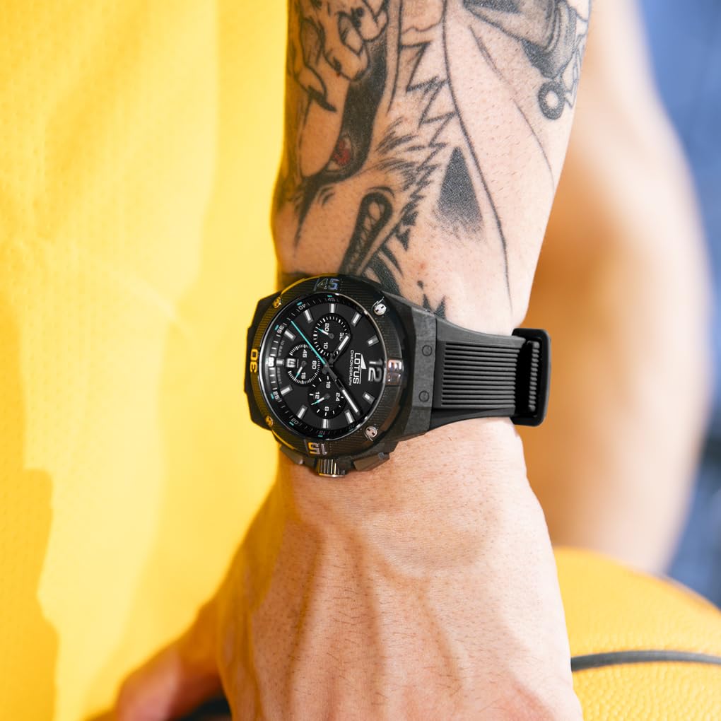 Lotus Reloj Hombre 18975/3 Chrono Caja de Fibra de Carbono Negro Correa de Caucho Negro
