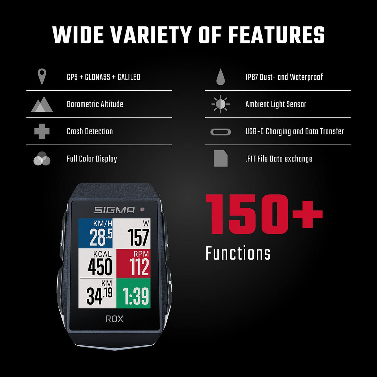 Sigma ROX 11.1 EVO Negro | Ciclocomputador GPS con 150 Funciones | Compatible con E-Bike I Ciclocomputador inalámbrico con Pantalla de 1,77" I Velocímetro GPS con medición de altitud