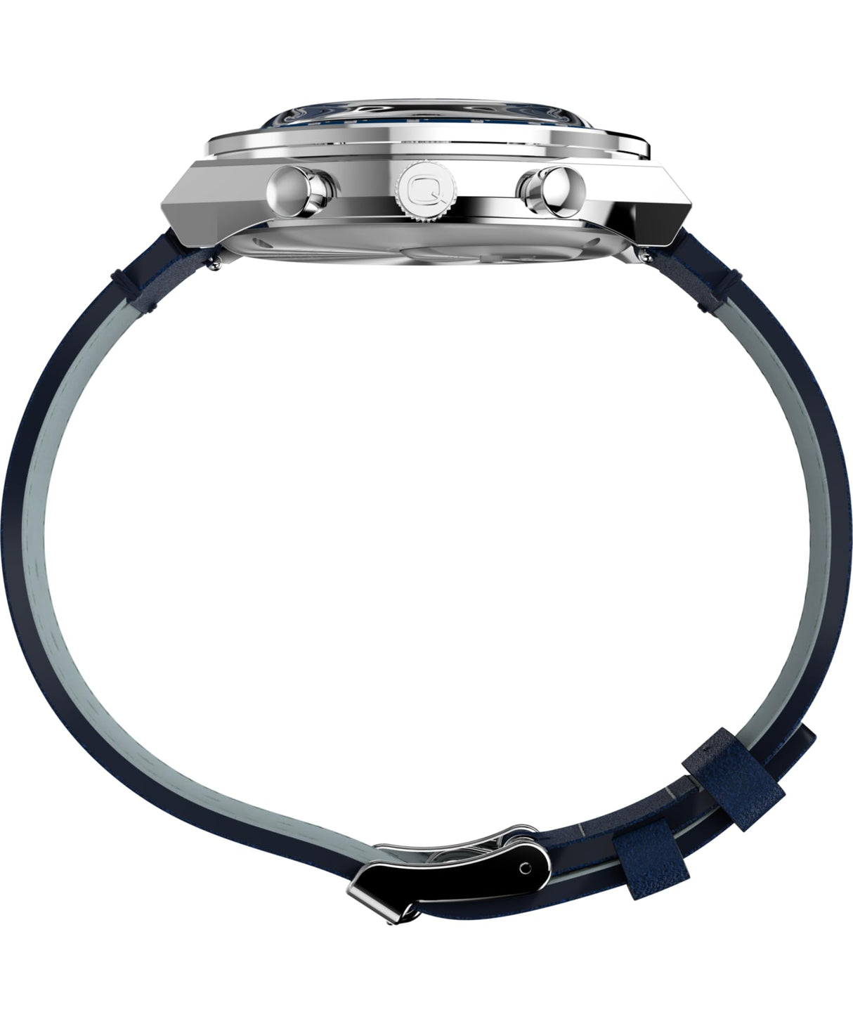 Timex Reloj Q Chronograph - Reloj de 40 mm para hombre, cuero azul, correa de liberación rápida de dos piezas, esfera azul, caja de acero inoxidable TW2W51700