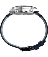 Timex Reloj Q Chronograph - Reloj de 40 mm para hombre, cuero azul, correa de liberación rápida de dos piezas, esfera azul, caja de acero inoxidable TW2W51700