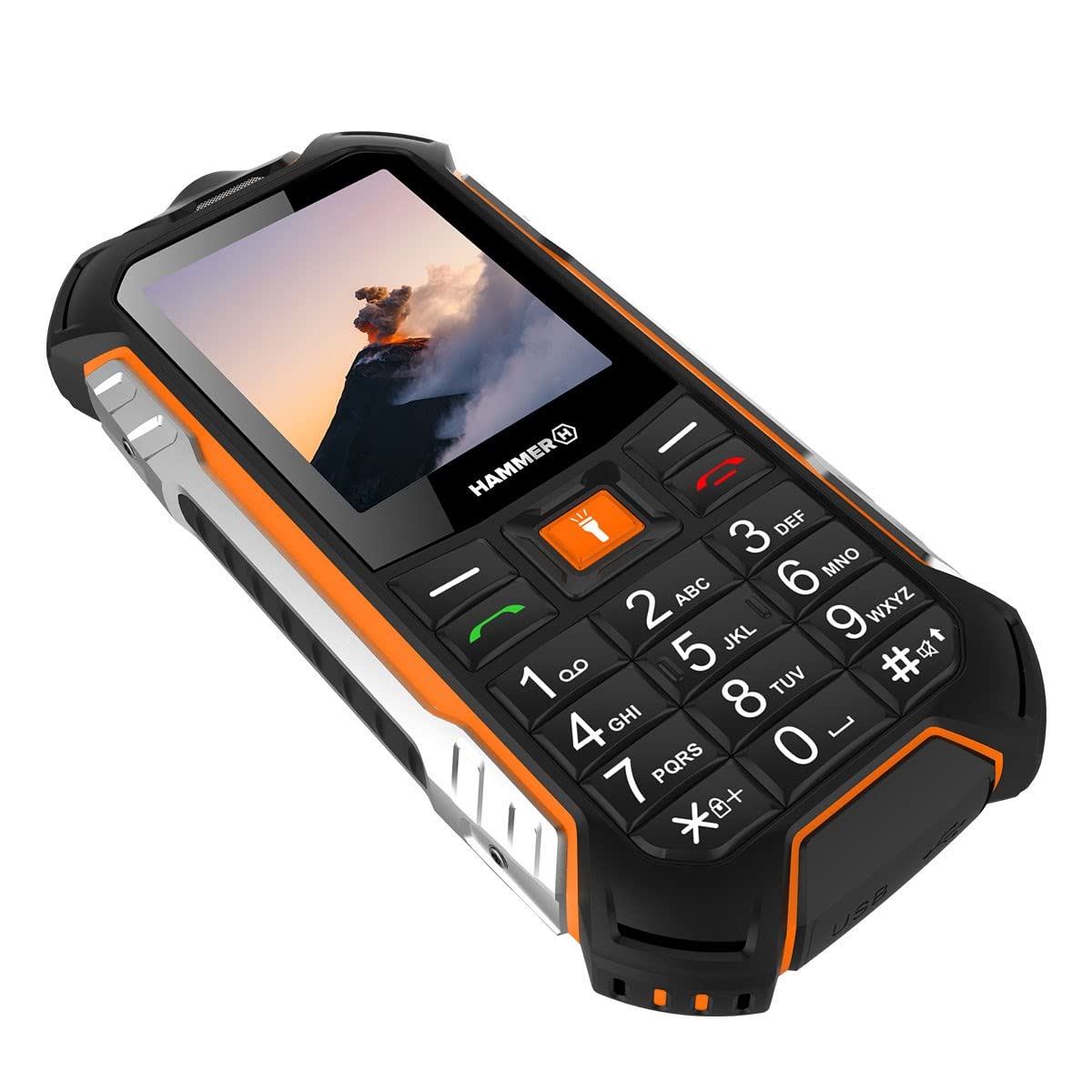 Hammer H Boost LTE, Robusto, Mega batería de 3500 mAh, 2.4", Resistente al Agua (IP68), a Prueba de Golpes, Linterna, Dual-SIM, Bluetooth, teléfono Celular con Botones, Negro