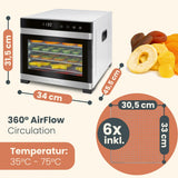 Proficook PC-DR1218 Deshidratador de Alimentos, 6 Bandejas Acero Inoxidable, Temperatura Ajustable 35-75°C, Temporizador 30 min - 24 h, Seca Frutas, Verduras, Carne, Hierbas